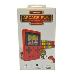 New Merkury Arcade Fun Portable Game Console 200 Games Red Rechargeable Sealed